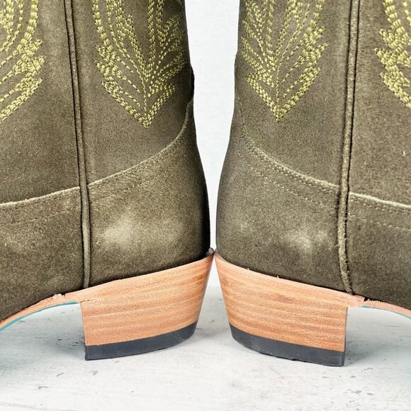 NEW Lane SANDAGA Womens Cowboy Boots 9 Green Suede Leather Western Mid Calf 11" - Picture 9 of 12